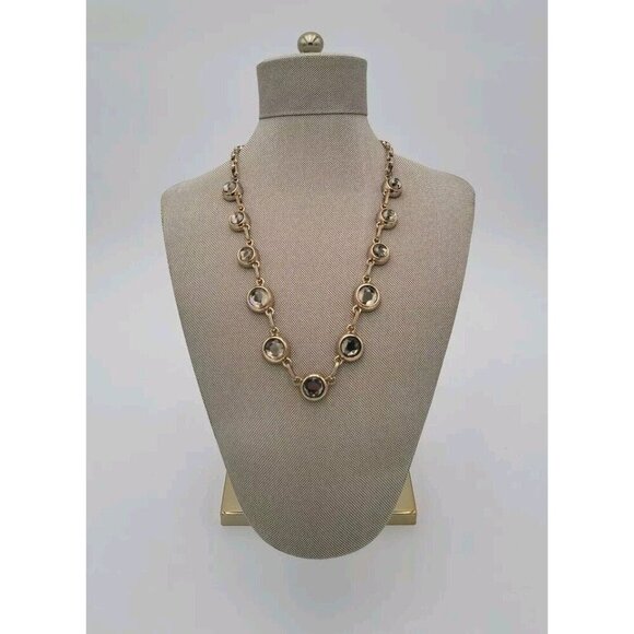 Coldwater Creek Necklace Smokey Round Crystal Links Gold Tone Long Chain 22" VTG - Picture 1 of 6